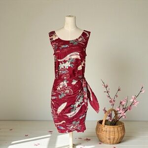 HILO HATTIE -Vintage Hawaiian Print Tie-Waist Dress Tropical Summer Island style